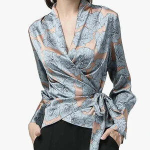 Aakaa  Soft Blue and Brown wrap top